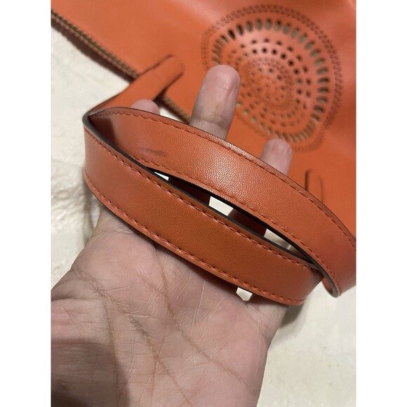 Neiman Marcus Boho Western Orange Tote Bag Laser Cut Medallion Handbag - Picture 13 of 15